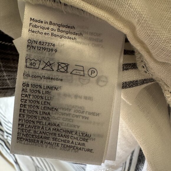 H&M Linen Popover Shirt Tunic Oversized Band Collar Dropped Shoulders Wide Cuffs - Picture 10 of 16